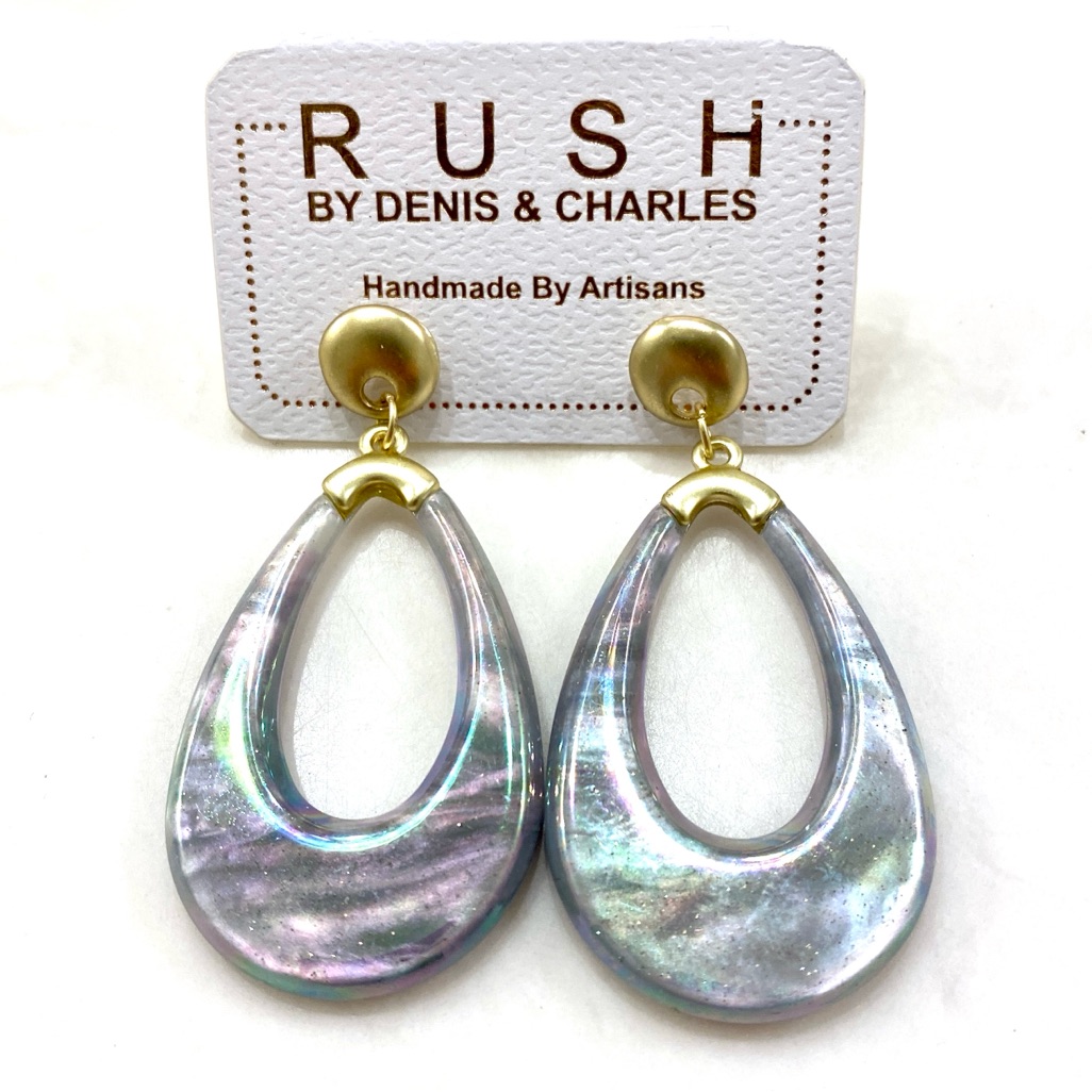 Rush By Denis & Charles Iridescent Teardrop Earrings - Gray Pearl Finish